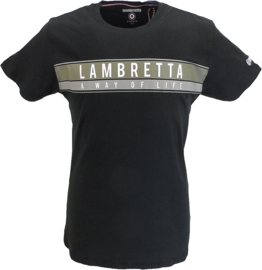 Lambretta t-shirt noir classique à rayures sur la poitrine pour hommes