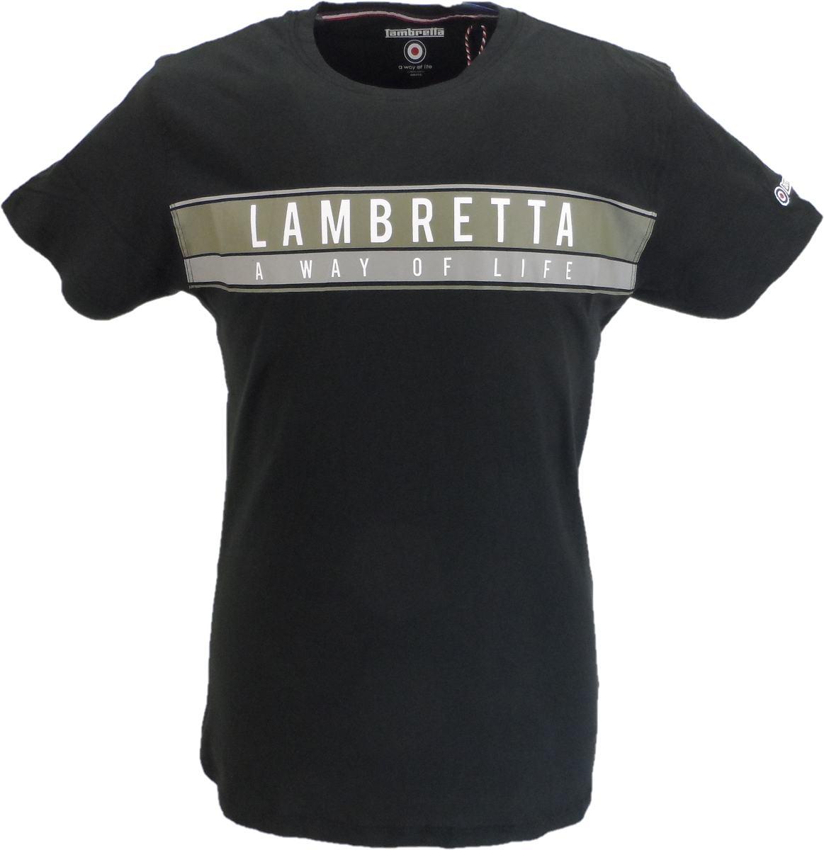 Lambretta herre sort klassisk stribet t-shirt på brystet