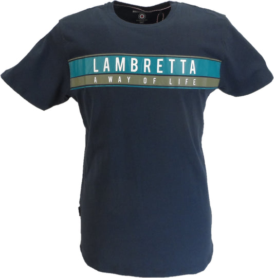 Lambrettaメンズ ネイビー ブルー クラシック チェスト ストライプ T シャツ