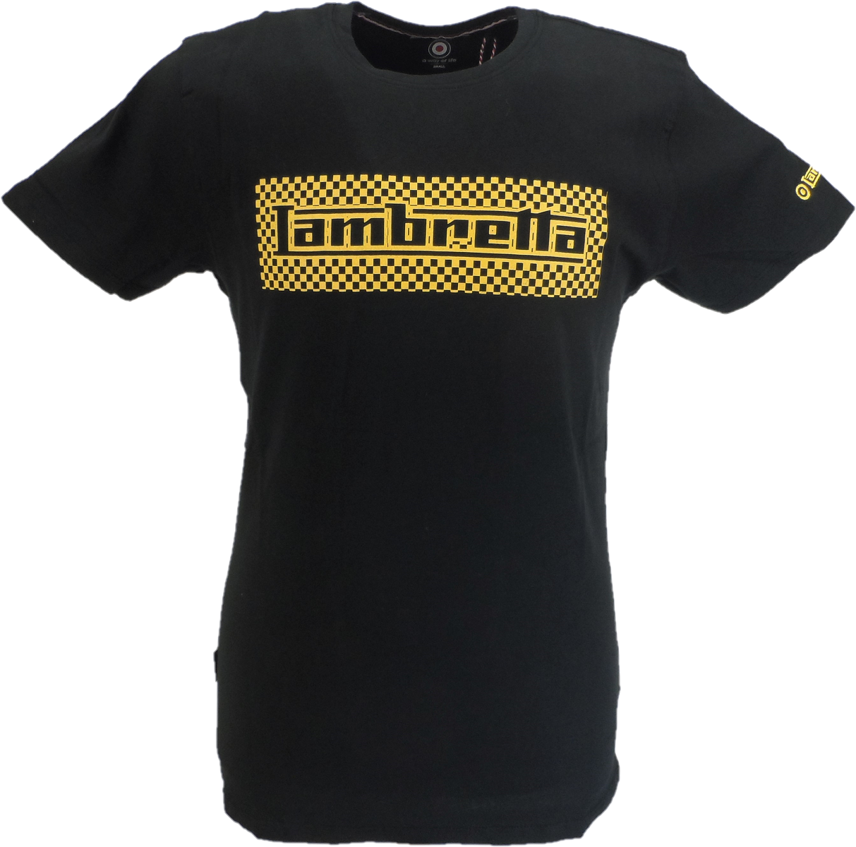 Lambretta Mens Black/Gold Checkerboard Block Retro T Shirt