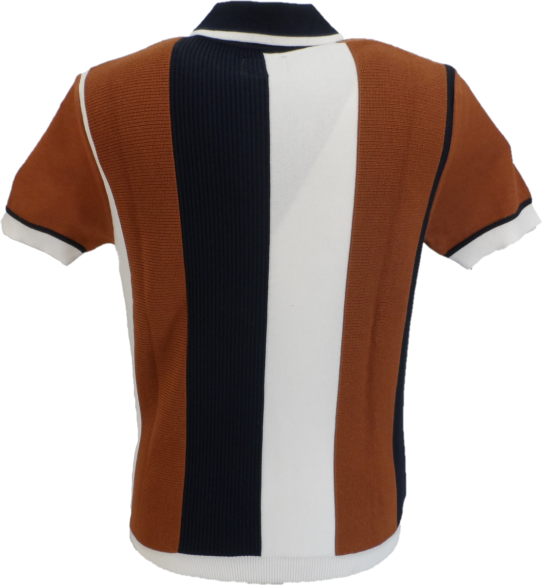 Ska & Soul Mens Navy/Ginger Rib Stripe Fine Gauge Knitted Zip Shirts
