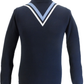 Marineblauer Twin-V-Rollkragenpullover mit feinem Muster Ska & Soul