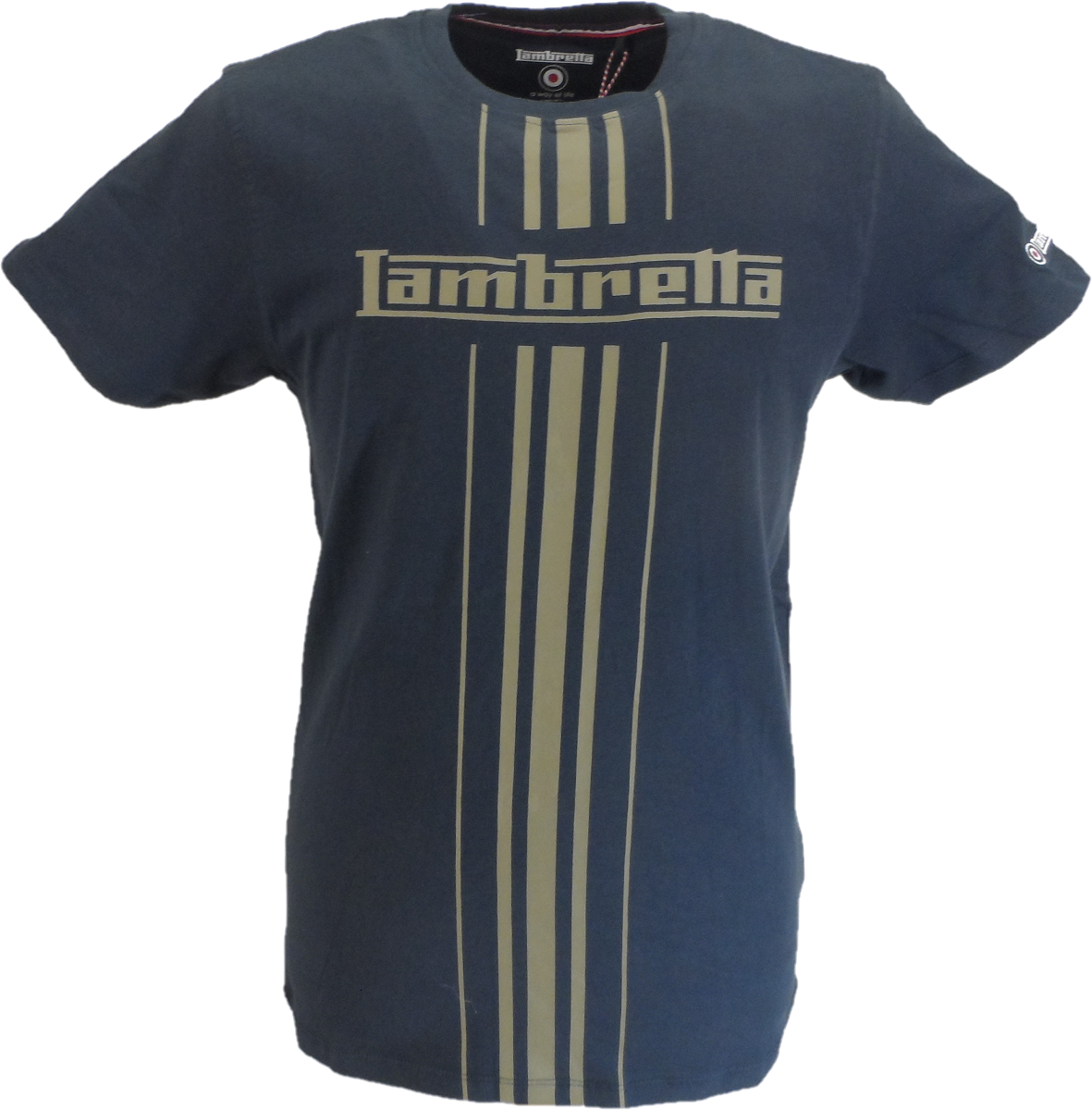 Lambretta Mens Navy Blue Striped Retro T Shirt