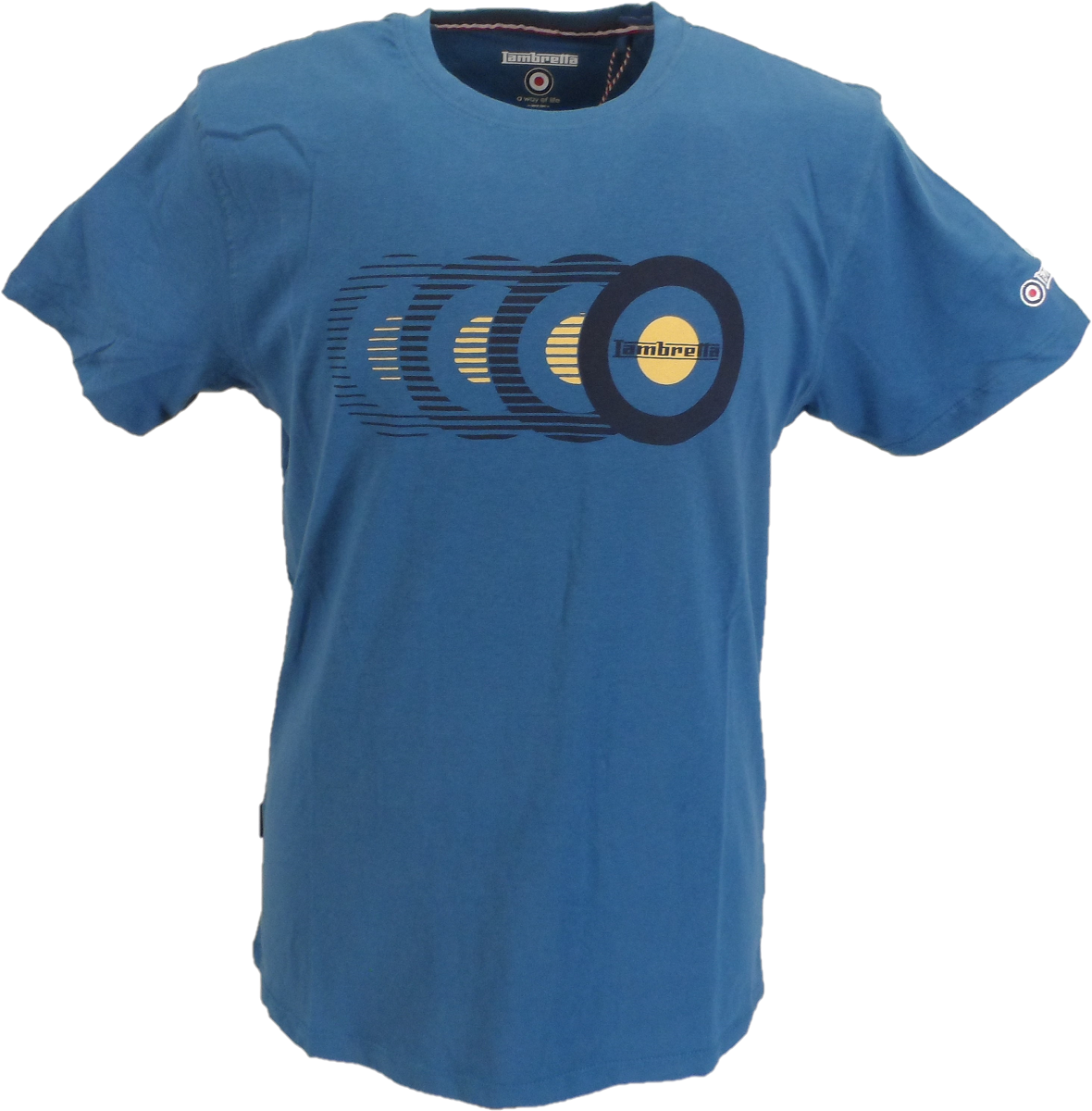 Lambretta Mens Dark Blue Target Fade Logo 100% Cotton T-Shirt
