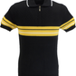 Trojan Records Mens Black Zip Striped Knit Polo Shirt