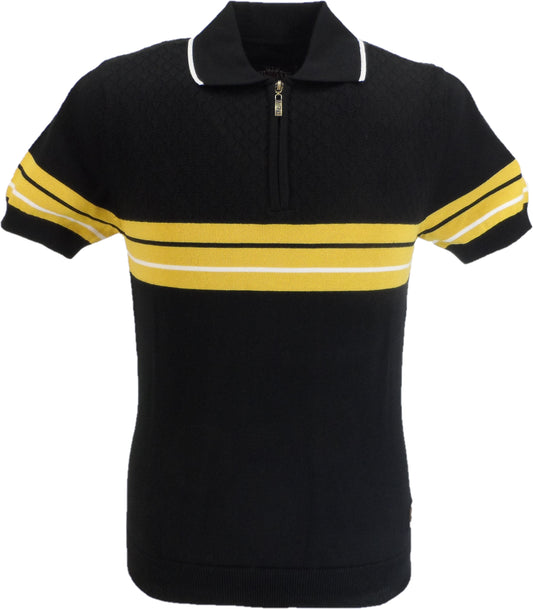 Trojan records polo noir en tricot rayé à fermeture éclair pour homme