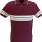 Trojan Records Mens Port Red Zip Striped Knit Polo Shirt