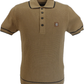 Trojan Records Mens Camel Brown Textured Knitted Polo Shirt