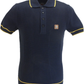 Trojan Mens Navy/Yellow Textured Knitted Polo Shirt