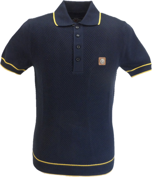 Trojan polo de punto texturizado azul marino/amarillo para hombre