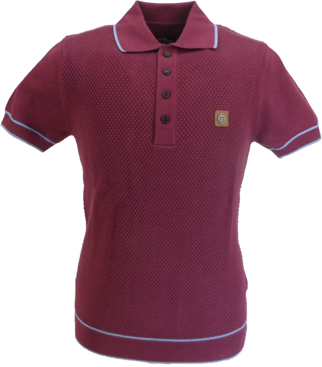 Trojan Records Mens Port Red Textured Knitted Polo Shirt