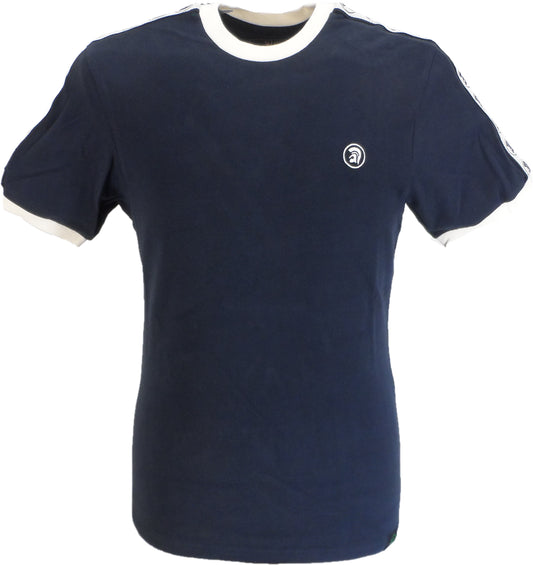 T-shirt da uomo in cotone con maniche nastrate blu scuro Trojan Records