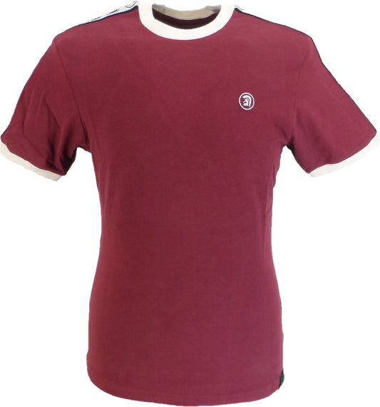Trojan Records Herren-Ringer-T-Shirt aus Baumwolle in Port-Rot mit geklebten Ärmeln