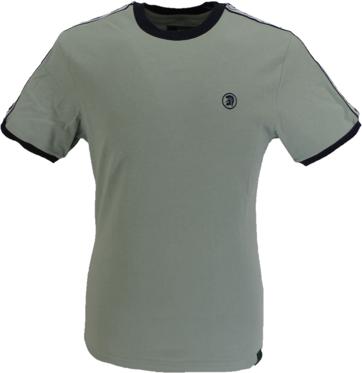Trojan Records Mens Sage Green Taped Sleeve Cotton Ringer T-Shirt