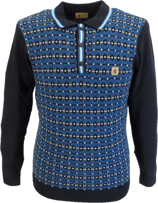 Gabicci polo tricoté rétro Ernest bleu marine pour homme