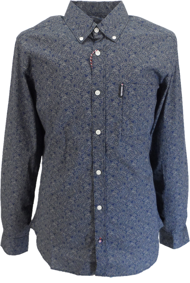 Camisa retro con estampado de paisley azul marino y botones Lambretta