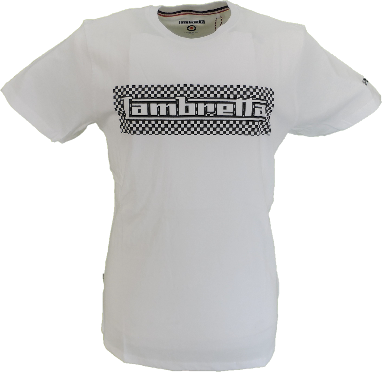 Lambretta camiseta retro con bloques de cuadros en blanco/negro para hombre