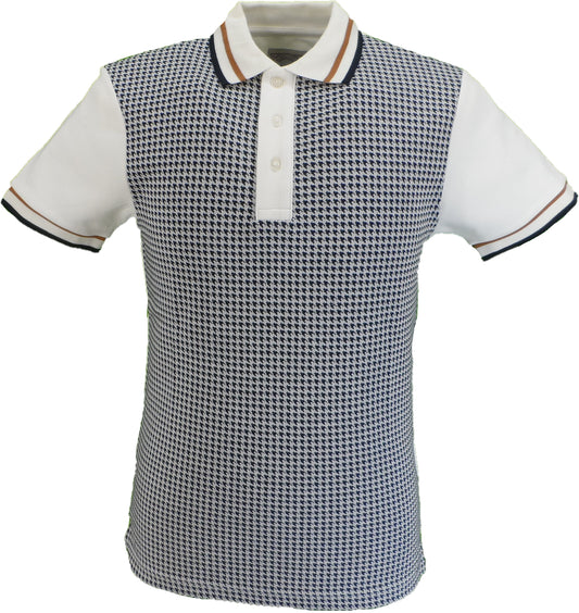 Ecrufarbenes Herren-Poloshirt mit Hahnentrittmuster Ska & Soul