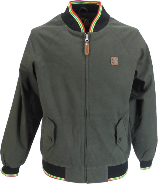 Giacca da uomo Trojan classica con finitura rasta verde e scimmia Harrington