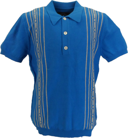 Trojan Records Mens Blue Spear Point Collar Cable Knitted Polo Shirt