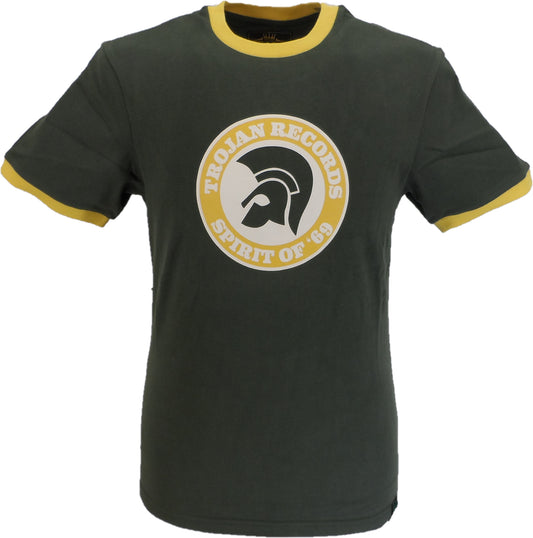 Trojan Records Mens Army Green Spirit of 69 100% Cotton Peach T-Shirt