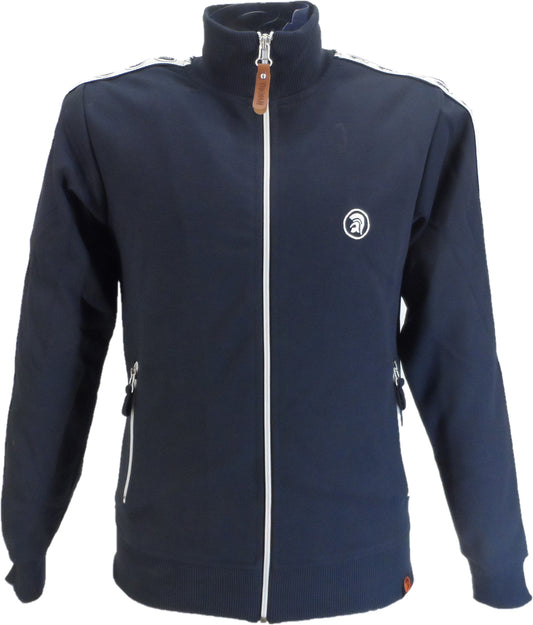 Trojan Records Mens Navy Blue Taped Sleeve Retro Track Tops