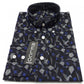 Relco langärmelige Retro-Mod-Button-Down-Hemden aus Baumwolle mit schwarzem, blauem Aufdruck