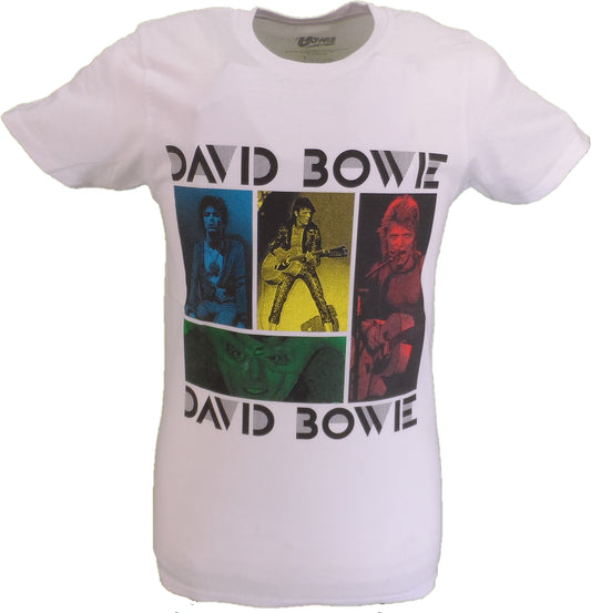 Camiseta blanca con licencia oficial para hombre con fotos de David Bowie y Mick Rock