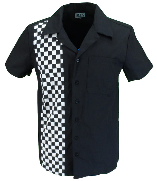 Mens Retro Black and Checkerboard Rockabilly Bowling Shirts