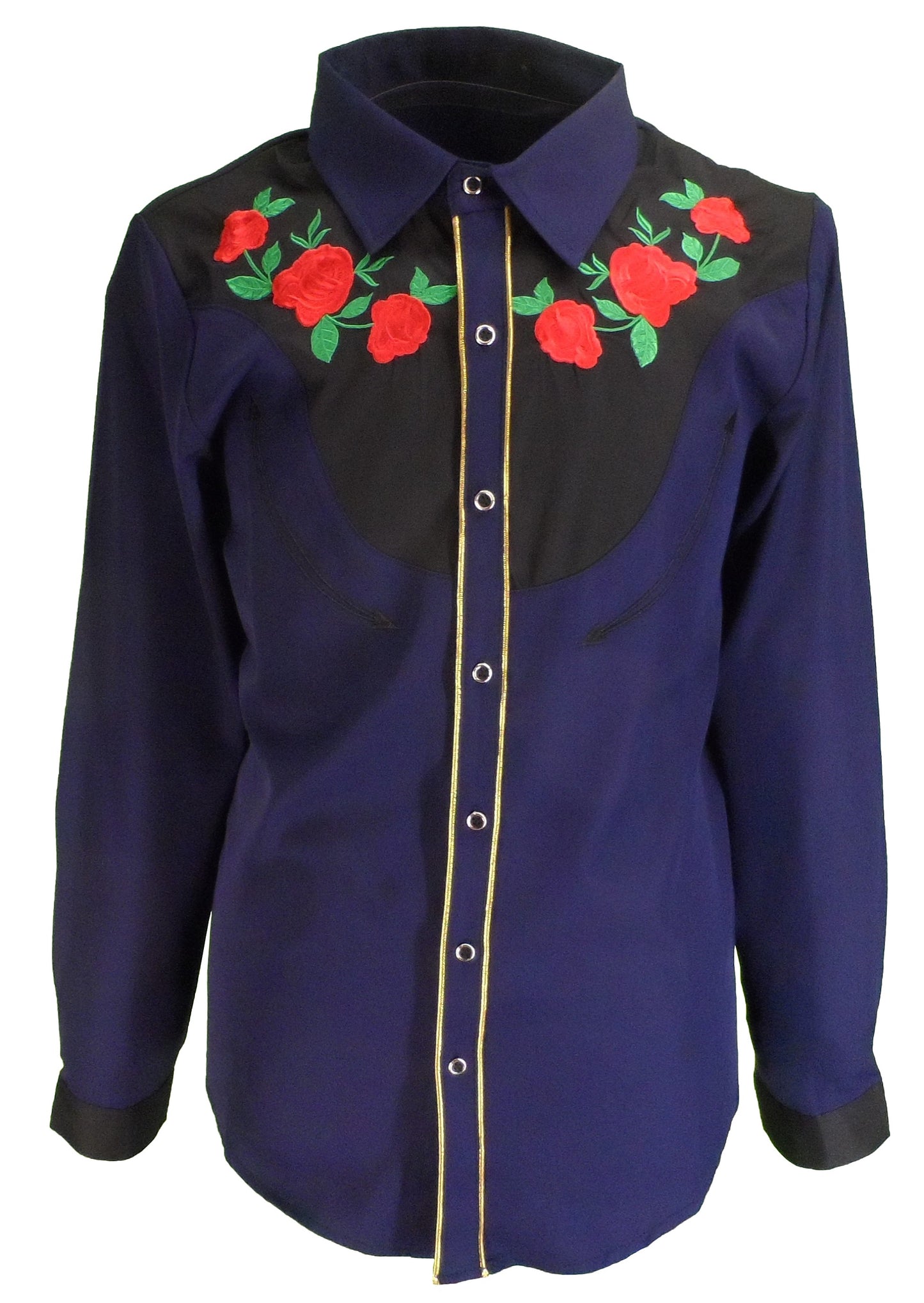 Mazeys Mens Navy Blue Western Rose Cowboy Vintage/Retro Shirts