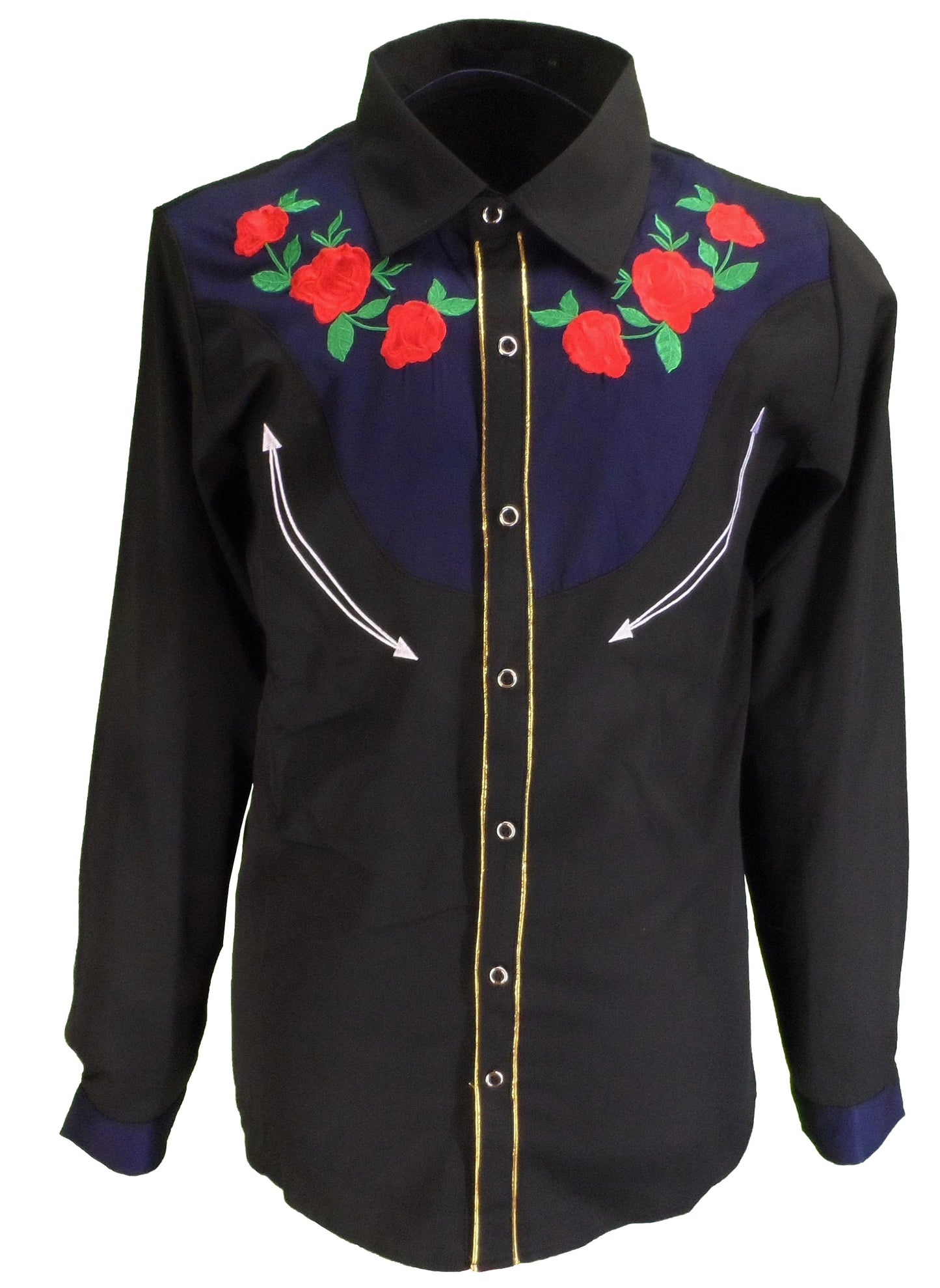 Mazeys Mens Black Western Rose Cowboy Vintage/Retro Shirts