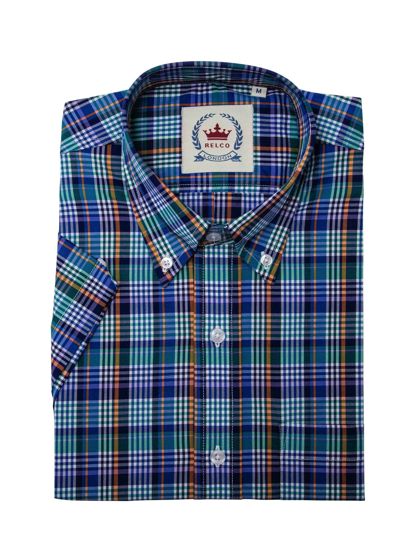Relco Mens Multi Checked Short Sleeved Button Down Shirts