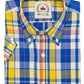 Blau-gelb karierte Herren-Button-Down-Hemden mit kurzen Ärmeln Relco
