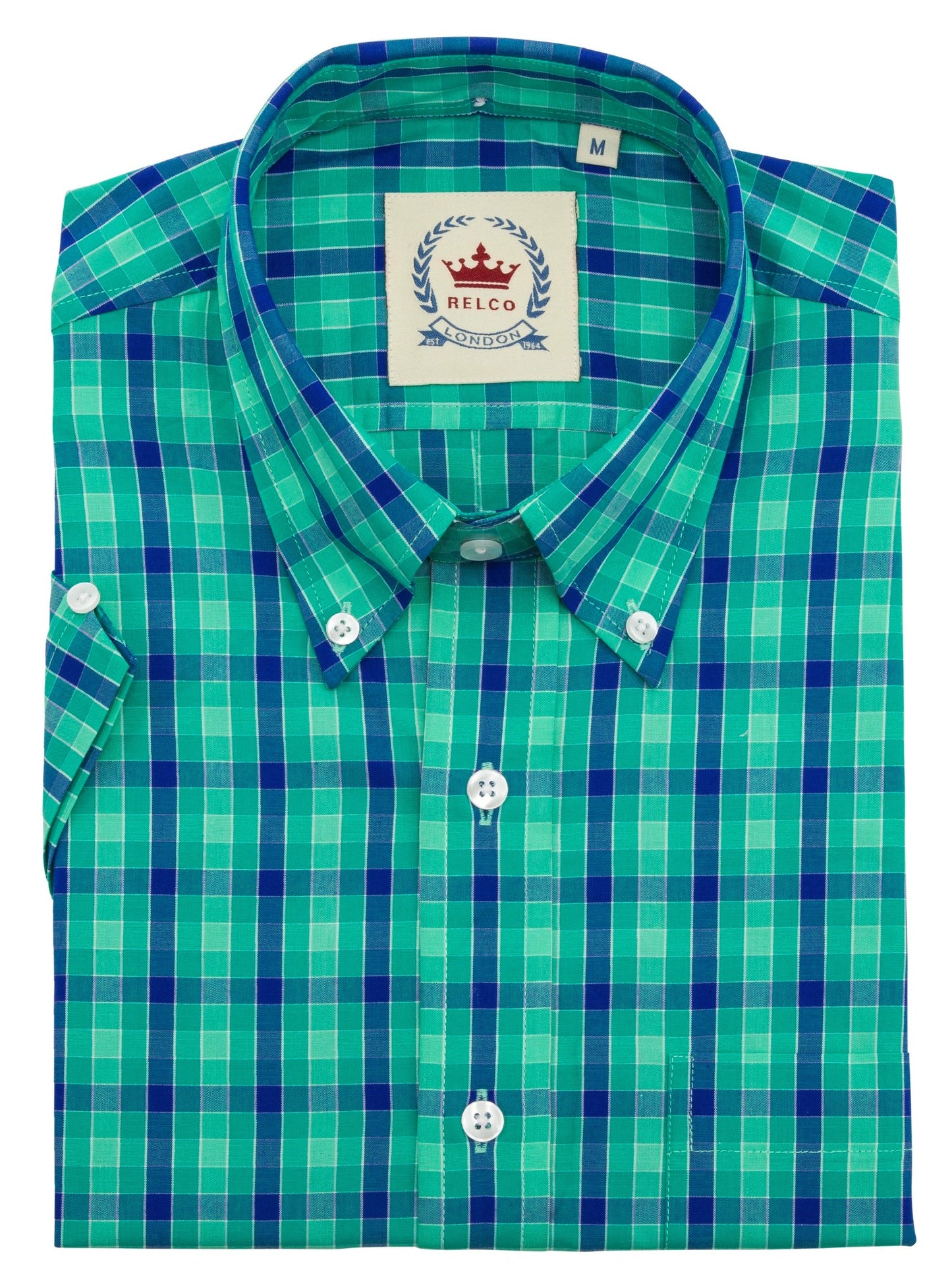 Relco grün karierte kurzärmelige Button-Down-Hemden für Herren
