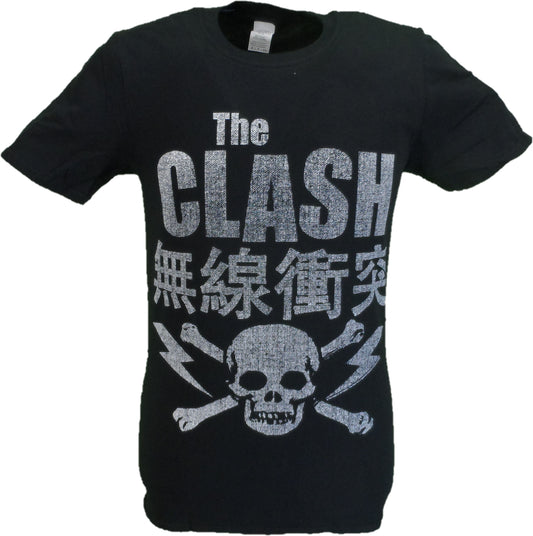 Camiseta negra oficial The Clash con calavera y tibias cruzadas para hombre