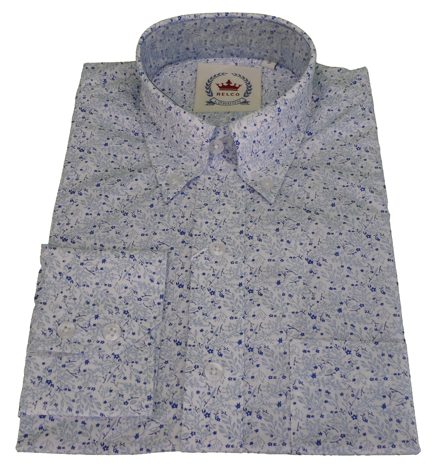 Relco White Floral Cotton Long Sleeved Button Down Shirts