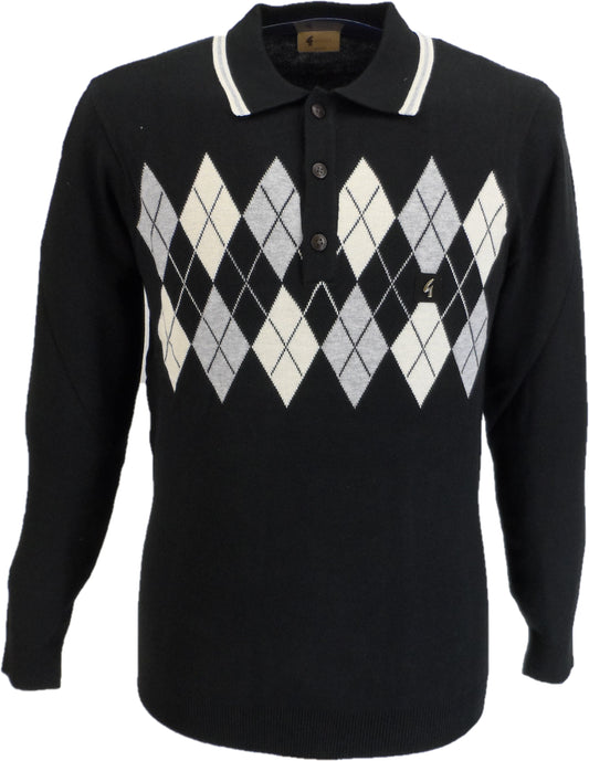 Gabicci Vintage polo tricoté argyle noir/crème/tourterelle pour homme