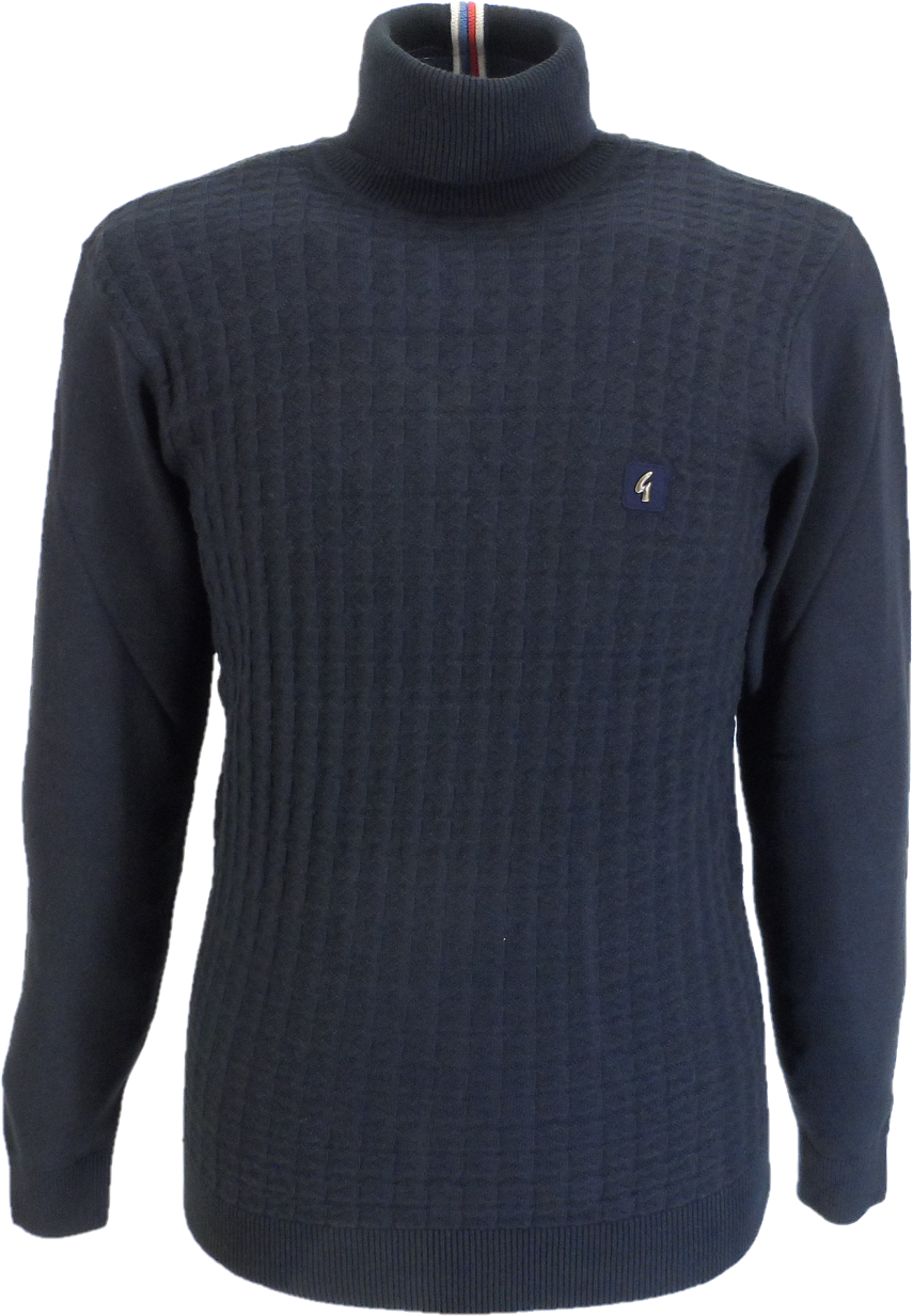 Gabicci Vintage Navy Waffle front Roll Neck Jumper
