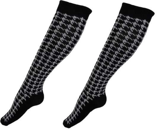 Confezione da 2 paia di Socks alti al ginocchio a dente di cane neri/bianchi da donna