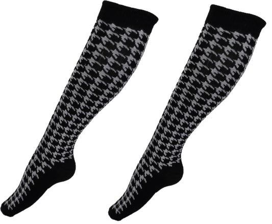 レディース ブラック/ホワイト ドッグトゥース ニーハイsocks 2 足パック