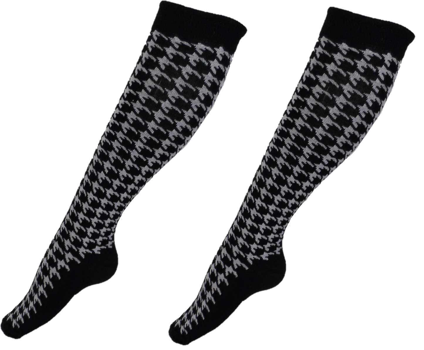 Ladies 2 Pair Pack of Black/White Dogtooth Knee High Socks