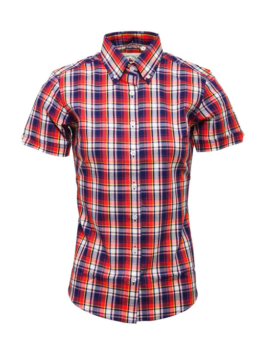 Relco Ladies Navy/Red Button Down Short Sleeved Shirts