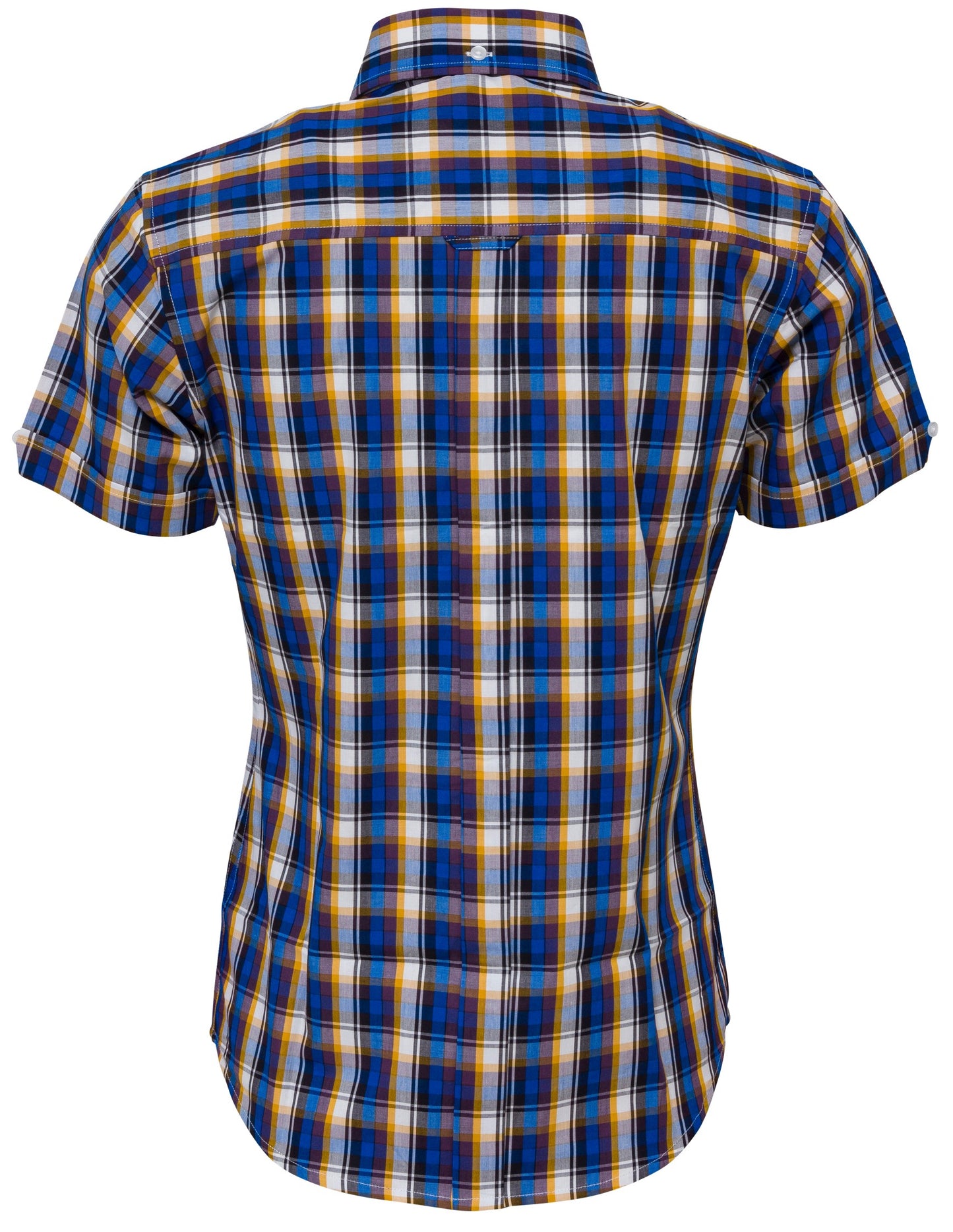 Relco Ladies Retro Blue Check Button Down Short Sleeved Shirts