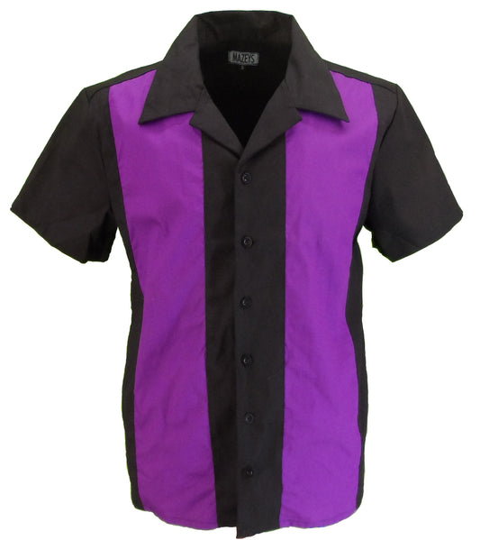 Bowling Shirts روكابيلي باللون الأرجواني/الأسود من Mazeys