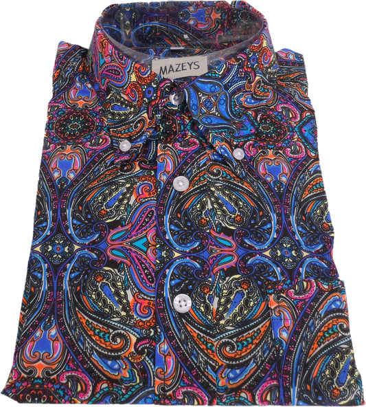 Chemise rétro mod multi paisley des années 60 et 70 pour homme