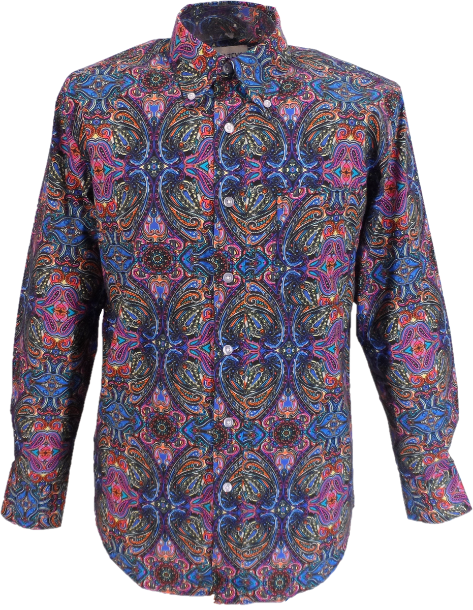 Mens 60s 70s Retro Mod Multi Paisley Shirt