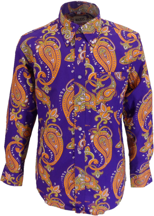 Chemise paisley psychédélique violette des années 70 pour homme