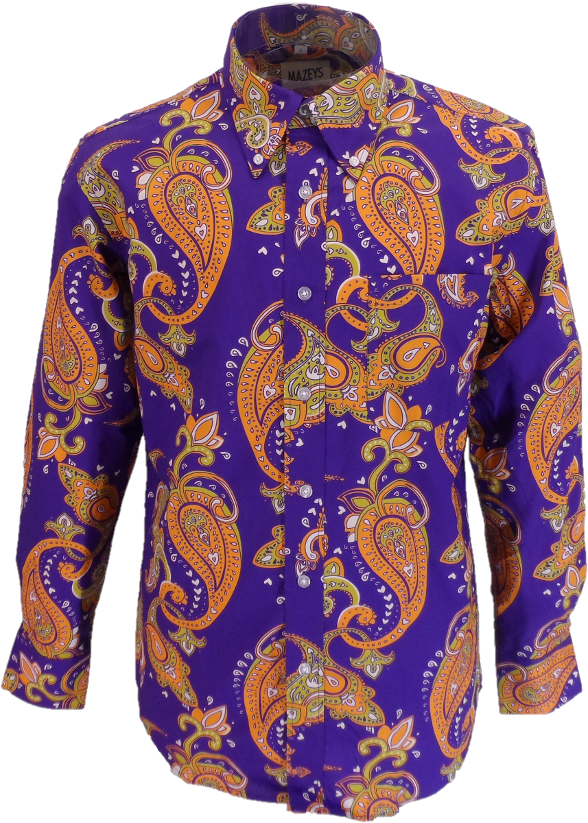 Mens 70s Purple Psychedelic Paisley Shirt