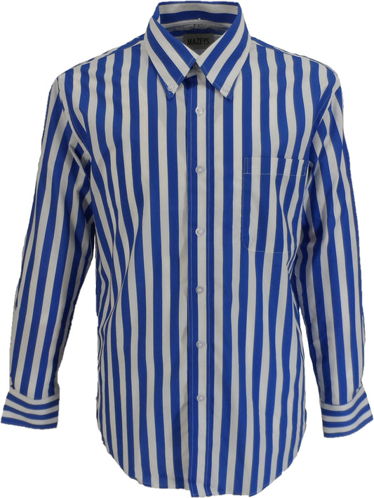 Mazeys Retro Mod Vintage Blå/Hvid Stribe Button Down Skjorter