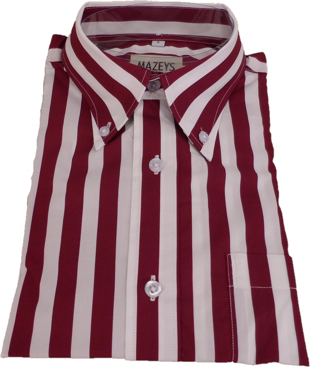 Mazeys Retro-Mod-Vintage-Button-Down-Hemden In Burgunderrot/Weiß Mit Streifen